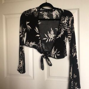 Target tie in front wrap crop top